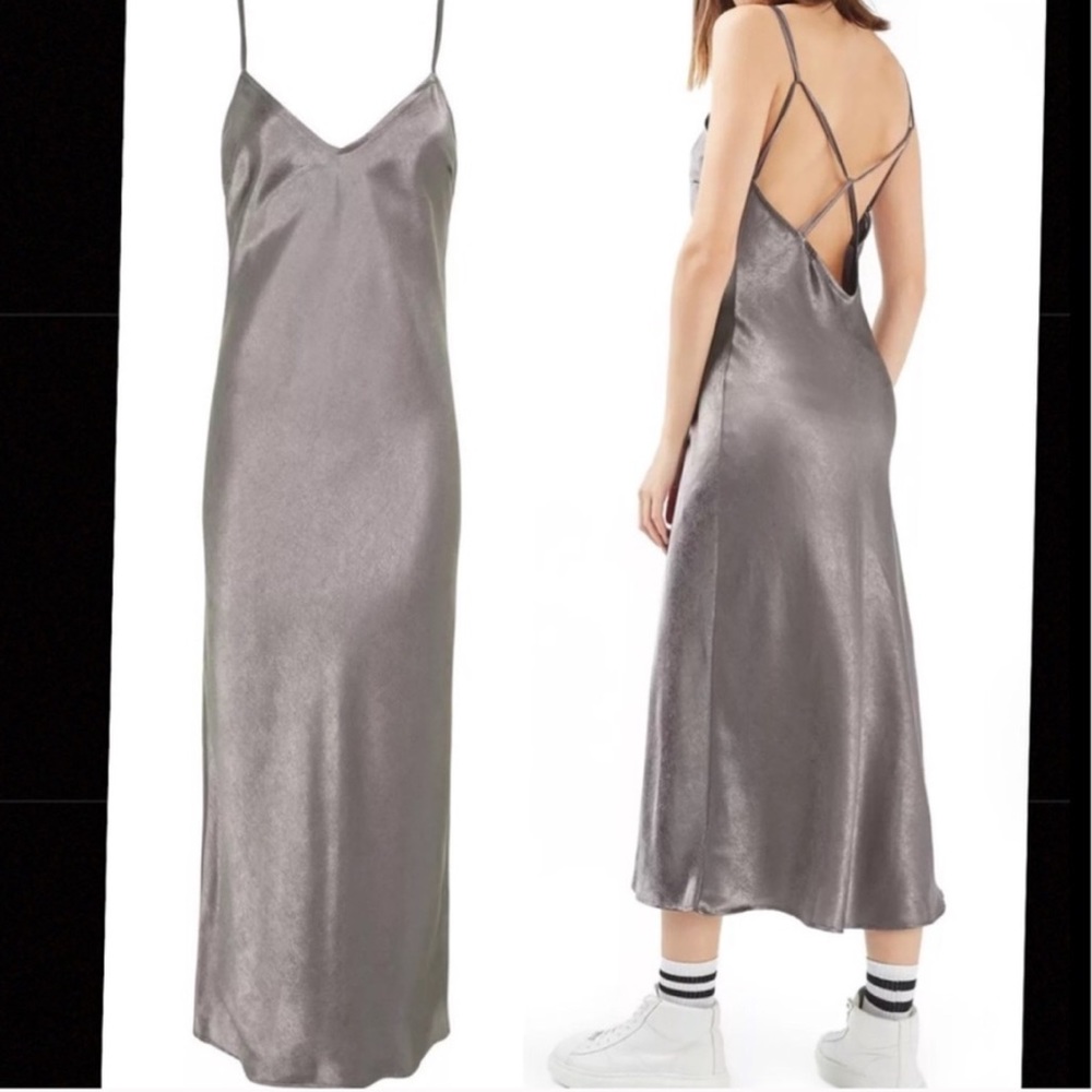 Topshop grey/silver satin look midi slip dress